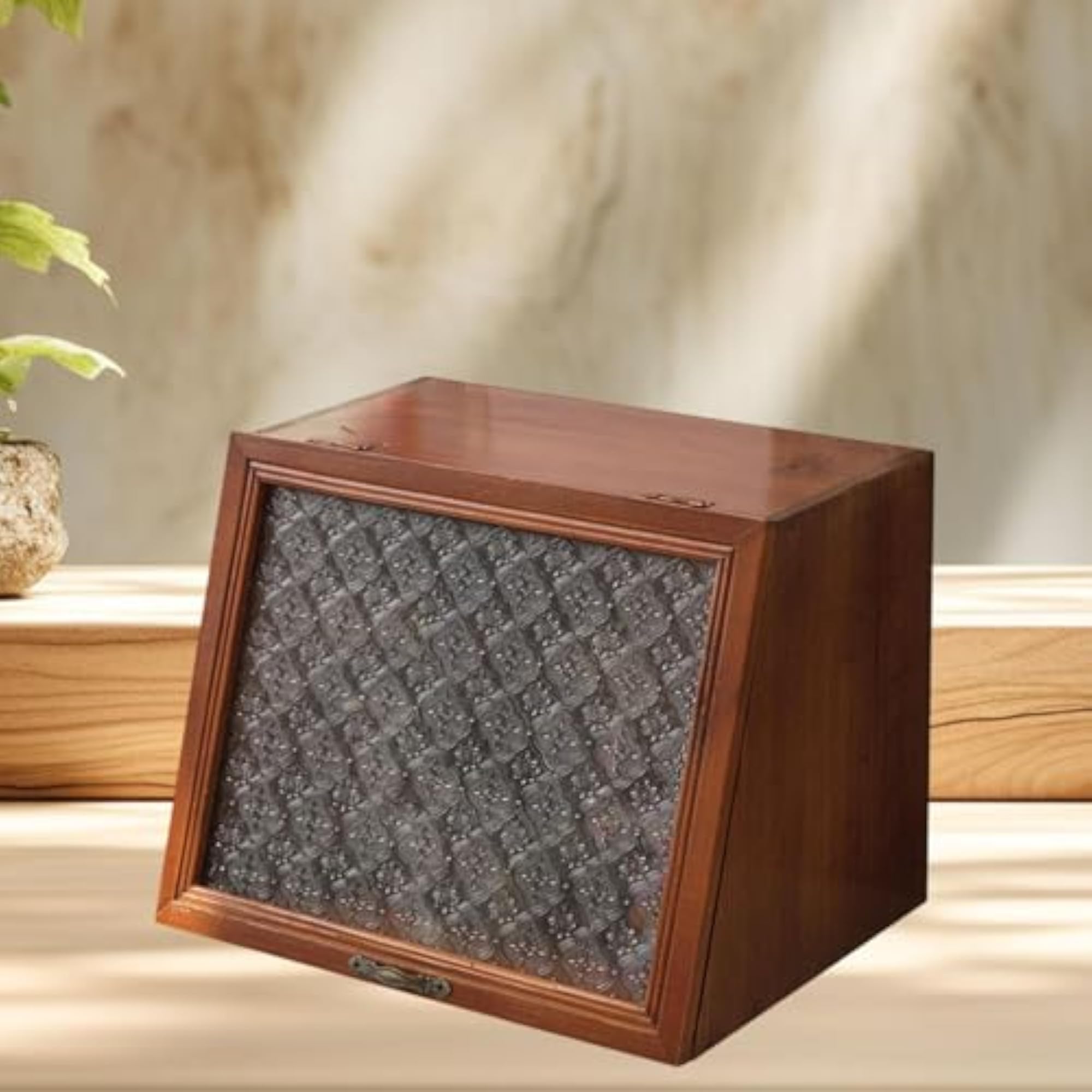 Wooden Cabinet with Glass Top Makeup Organizer